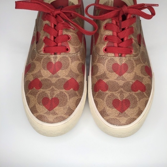 COACH Lowline Signature Lace-up Sneakers in Red Apple Hearts. - Picture 3 of 10